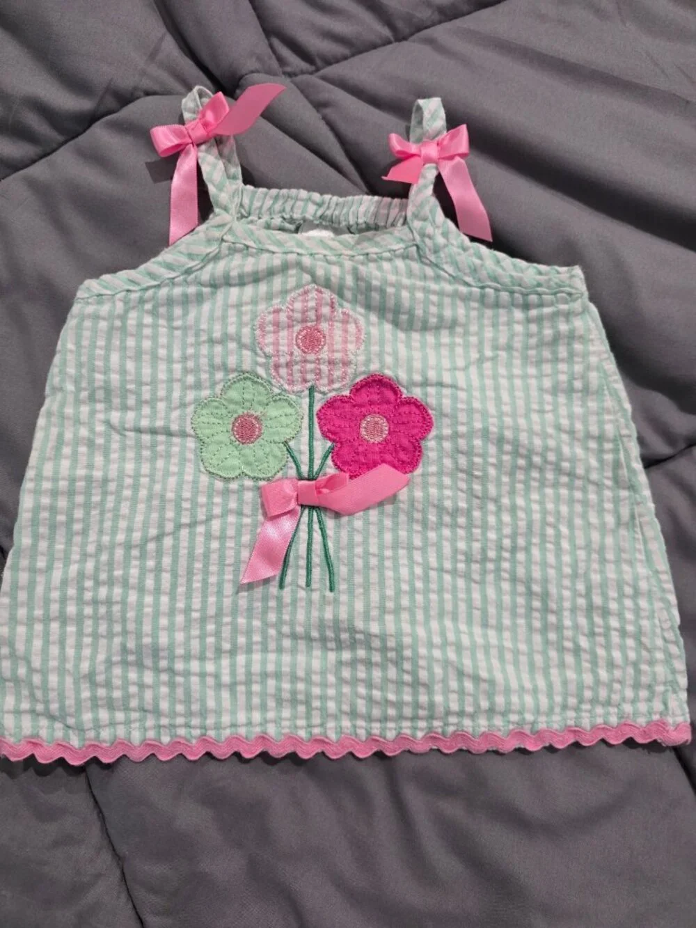 Nursery Rhyme Baby Girls Mint Green Seersucker Floral 2 Piece Outfit Size 3-6M